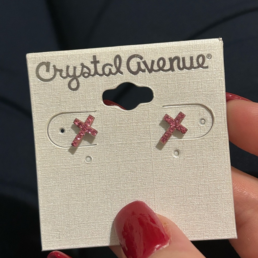 Crystal Avenue Pink Diamond Cross Earrings